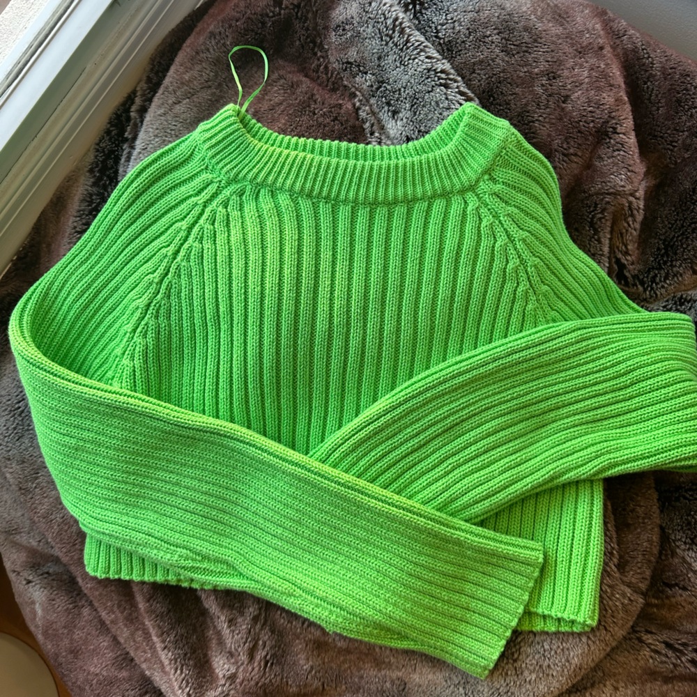 Zara Cropped Sweater. Size small. Bright green color.
